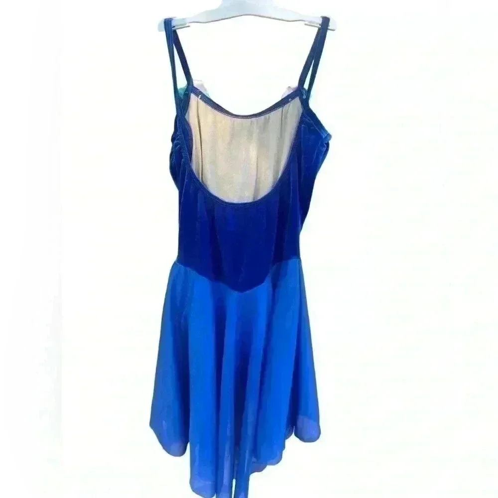 Boutique Girls Dance costume beautiful royal blue backless flower detail sz L
